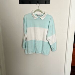 Mint and White Striped Collared Sweatshirt